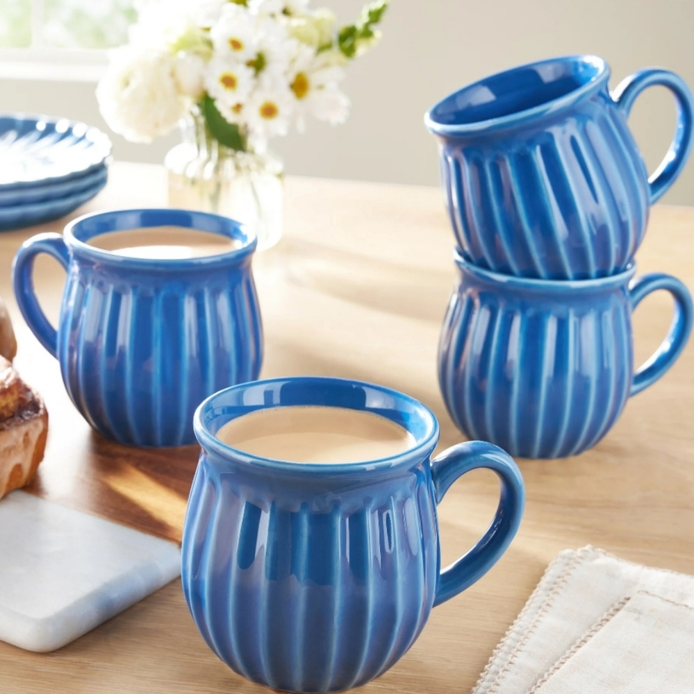 💕l New Pioneer Woman Colette Blue Ceramic Mug Set Of 4